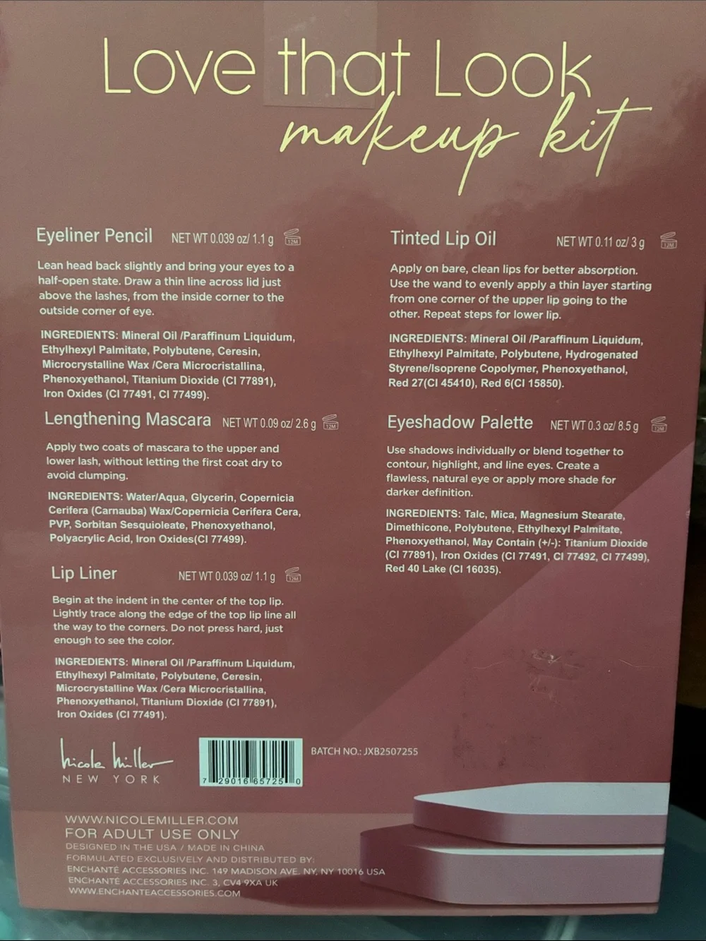 Nicole Miller Pink Eyeshadow & Makeup Kit with Tinted Lip Oil